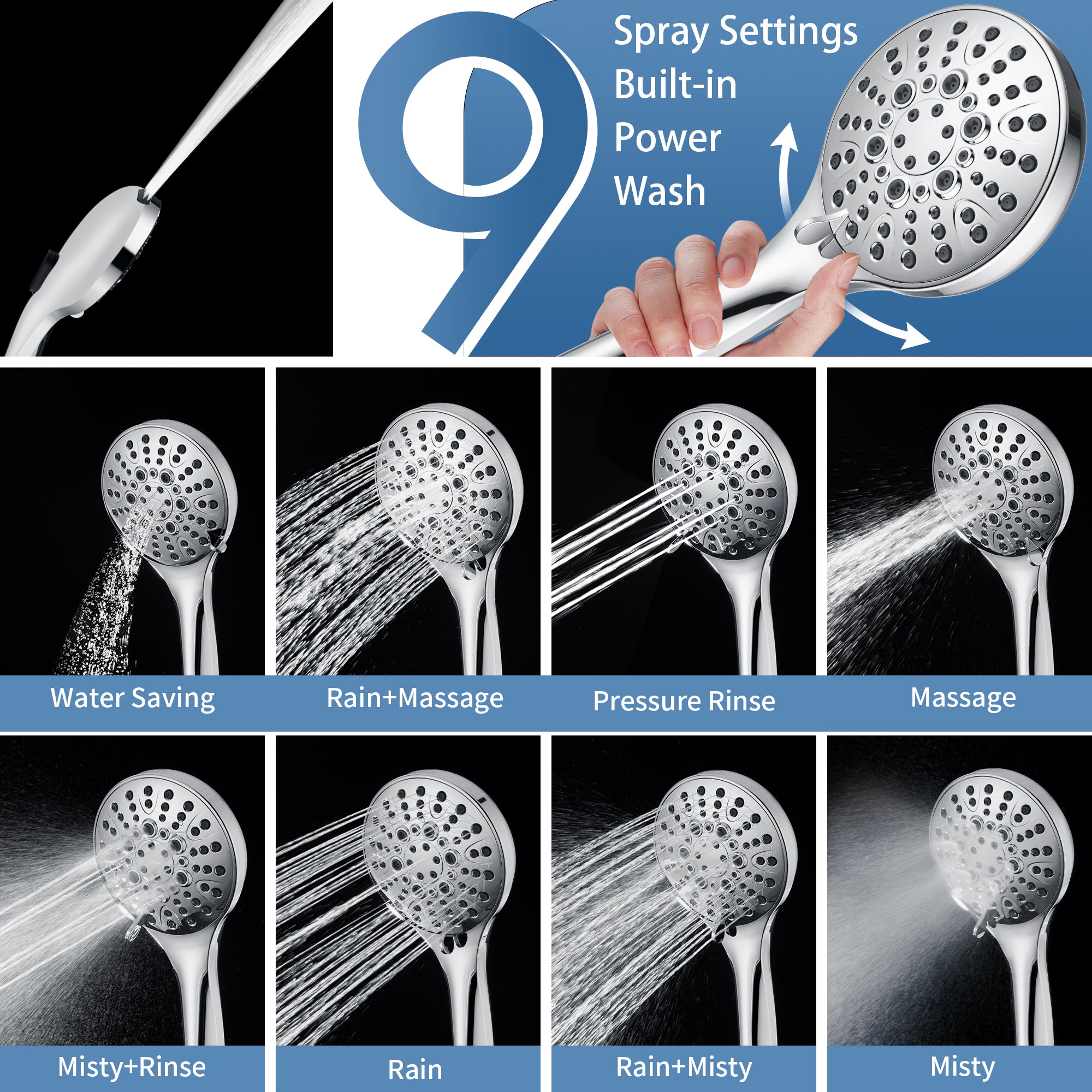 Stainless Steel Slide Bar Grab Rail Set Ada compliant Includes Handheld Shower Head and 79'' Hose