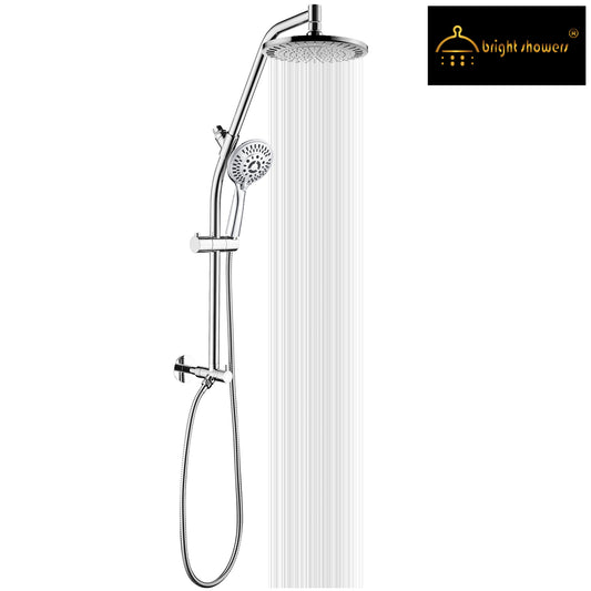 BRIGHT SHOWERS Rain Shower Head Combo with High Pressure Handheld Shower Head and Solid Brass Rail and Diverter Brass Shower Column and Height Adjustable Slide (BSB2700)