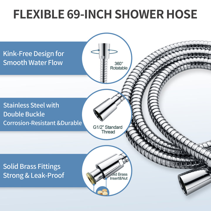Stainless Steel Slide Bar Grab Rail Set Ada compliant Includes Handheld Shower Head and 79'' Hose