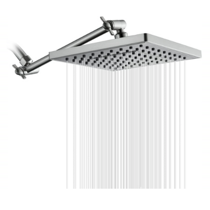 Rain Shower Head with 10 Inch Adjustable Extension Arm, 8 Inch Square Showerhead - brightshowers