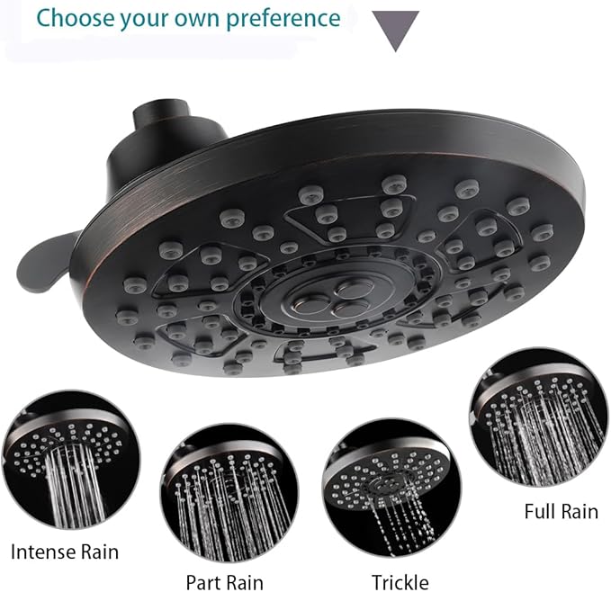 Rain Shower Head with 4 Spray Settings and Adjustable Ball Joint, 8 Inch - brightshowers