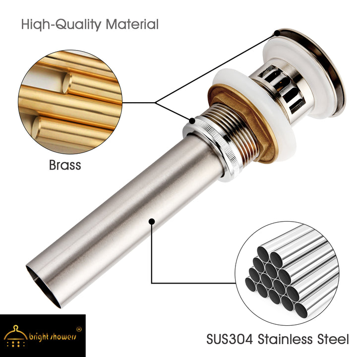 Bathroom Sink Drain with Overflow Pop-Up Drain Stopper for Vessel Sink Lavatory - brightshowers