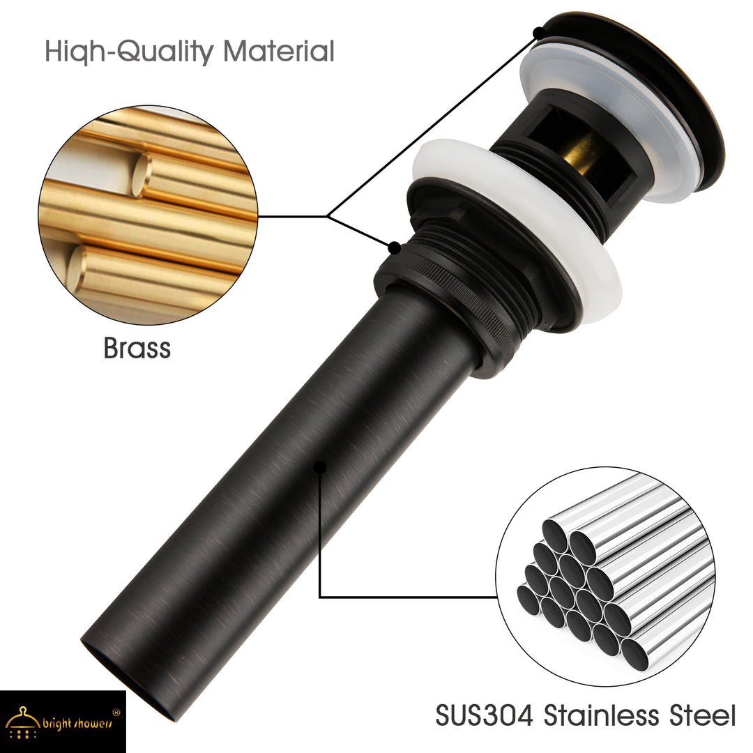 Bathroom Sink Drain with Overflow Pop-Up Drain Stopper for Vessel Sink Lavatory - brightshowers