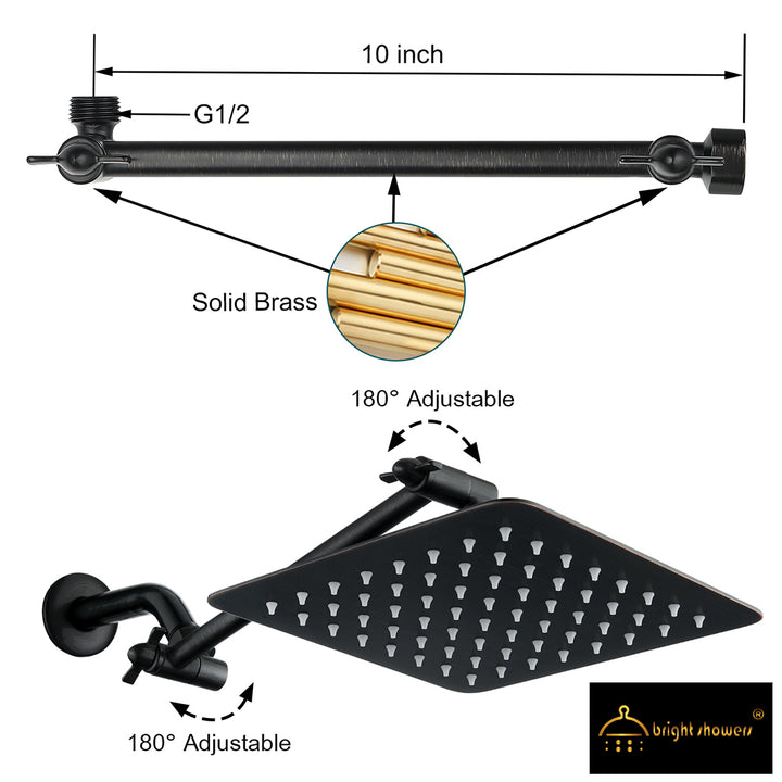 8 Inch High Pressure Rainfall Showerhead with 10 Inch Adjustable Extension Arm - brightshowers