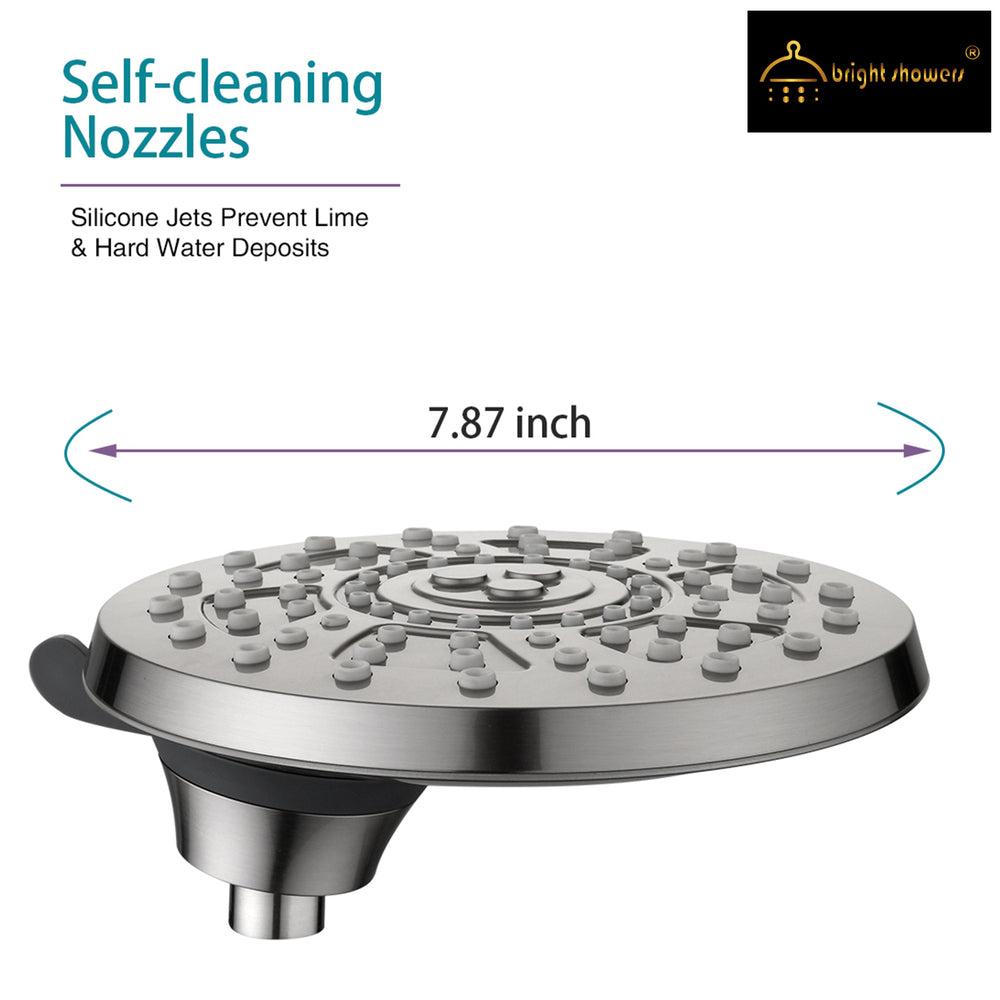 Rain Shower Head with 4 Spray Settings and Adjustable Ball Joint, 8 Inch - brightshowers