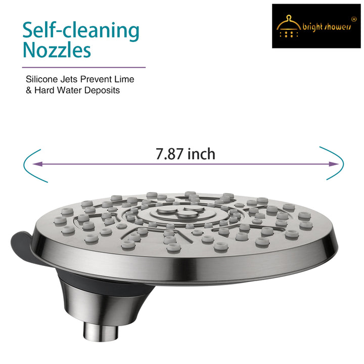 Rain Shower Head with 4 Spray Settings and Adjustable Ball Joint, 8 Inch - brightshowers