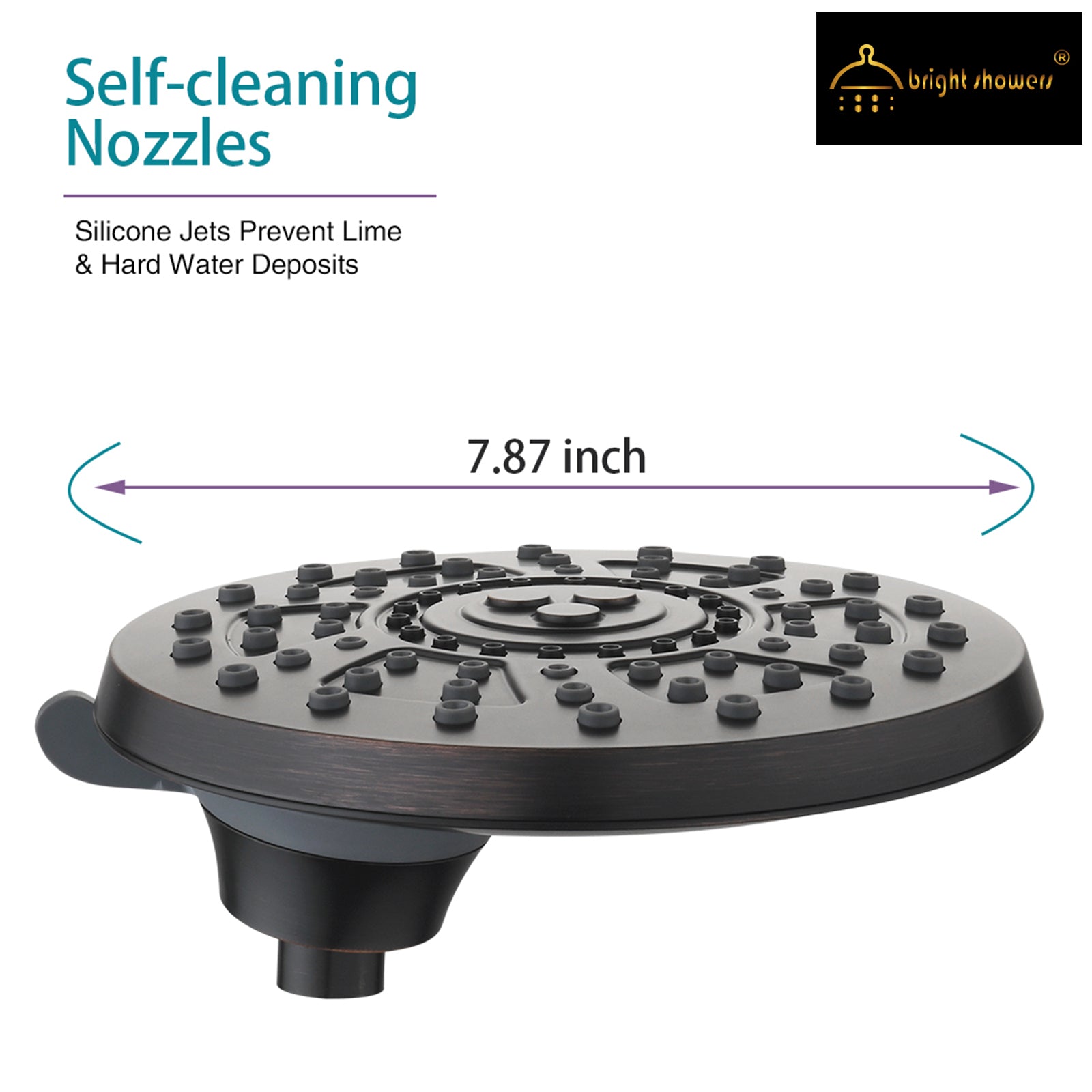 Rain Shower Head with 4 Spray Settings and Adjustable Ball Joint, 8 Inch - brightshowers