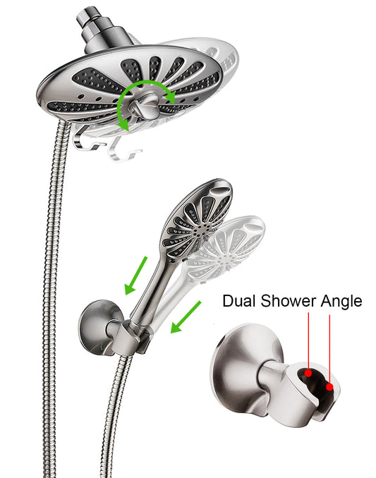 BRIGHT SHOWERS Shower Heads Combo with Rain Fixed Shower Head and Handheld Shower Head, Suction Showerhead Holder, 60 Inch Hose, 2 Spray Settings(PSS3118)