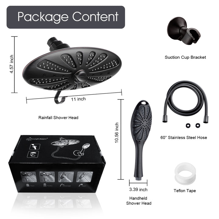 Shower Heads Combo - Rain Shower Head and Handheld Shower Head with Hose and Suction Holder - brightshowers