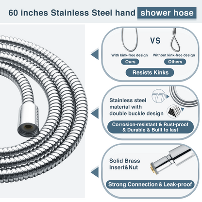 BRIGHT SHOWERS High Pressure 9 Spray Settings Handheld Shower Head Set, Powerful Water Spray Hand Held Rain Shower with 60 Inch Flexible Hose and Adjustable Shower Arm Mount (PSS9900)