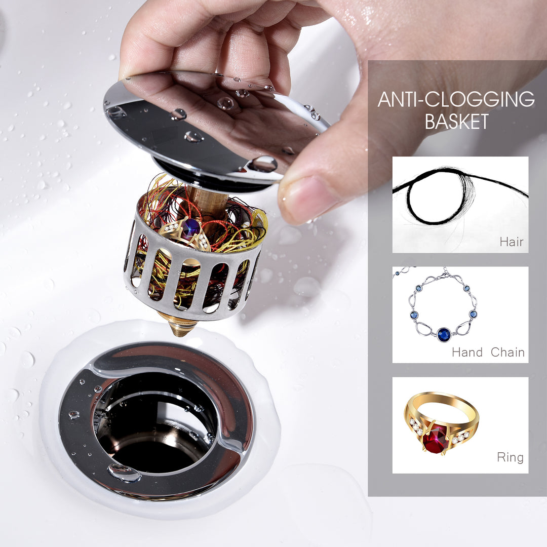 Bathroom Sink Drain with Overflow Pop-Up Drain Stopper for Vessel Sink Lavatory - brightshowers