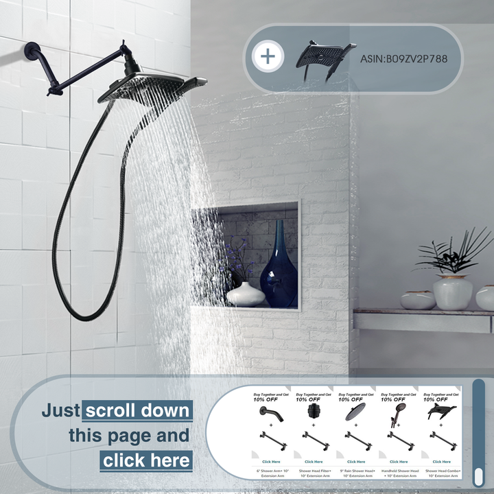 Brass Shower Head Extension Arm, Height & Angle Adjustable,10 Inch - brightshowers