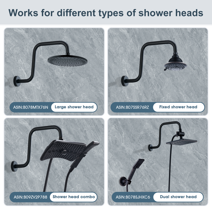 Shower Head Extension Arm with Flange S Shaped High Rise Extender,13 Inch - brightshowers