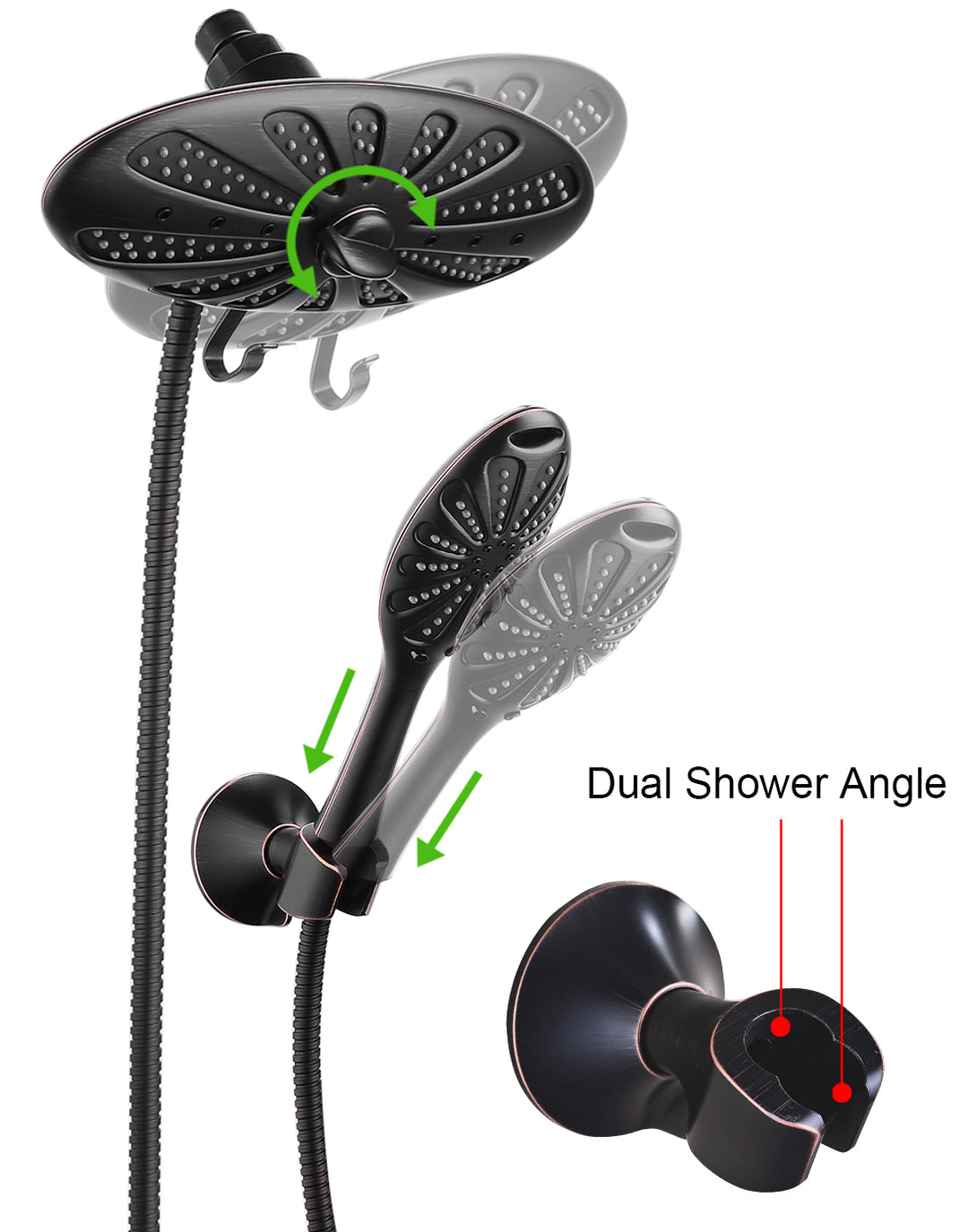 Shower Heads Combo - Rain Shower Head and Handheld Shower Head with Hose and Suction Holder - brightshowers