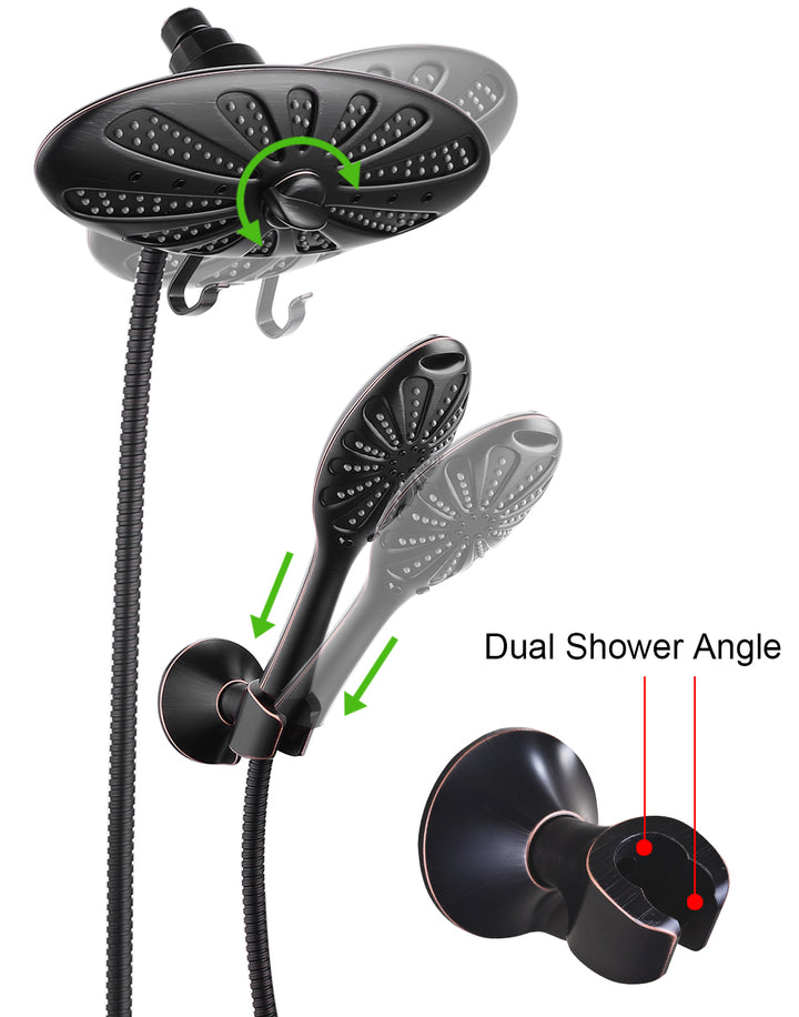 Shower Heads Combo - Rain Shower Head and Handheld Shower Head with Hose and Suction Holder - brightshowers