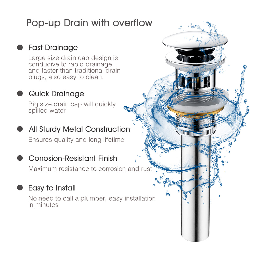 Bathroom Sink Drain with Overflow Pop-Up Drain Stopper for Vessel Sink Lavatory - brightshowers