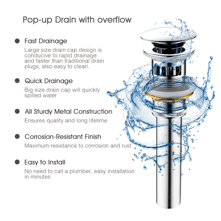 Bathroom Sink Drain with Overflow Pop-Up Drain Stopper for Vessel Sink Lavatory - brightshowers