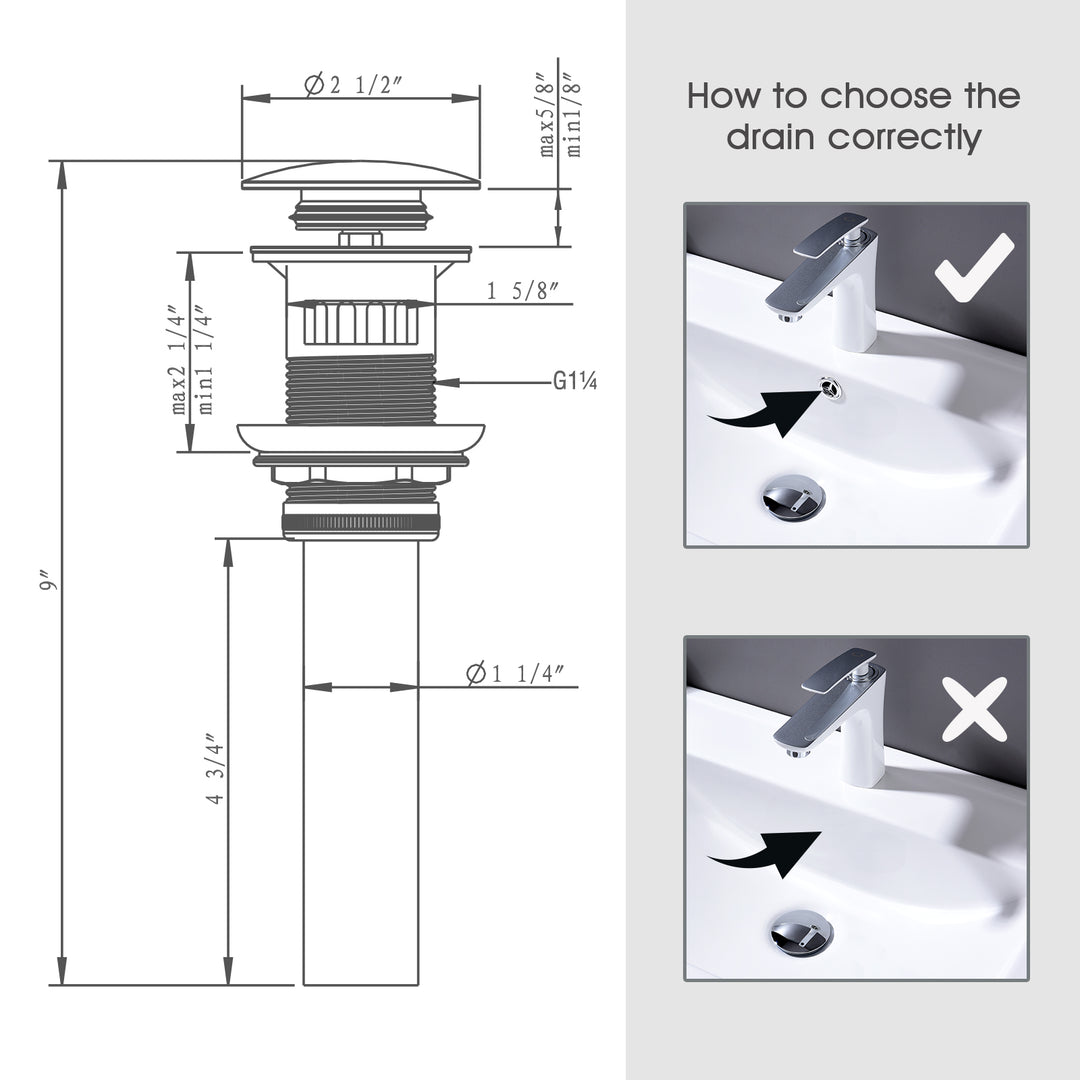 Bathroom Sink Drain with Overflow Pop-Up Drain Stopper for Vessel Sink Lavatory - brightshowers