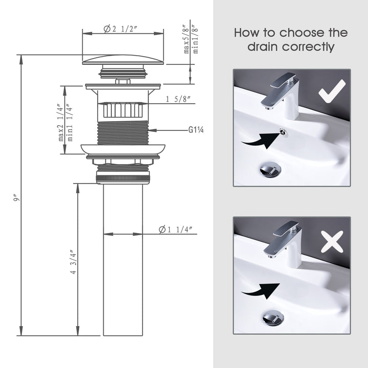 Bathroom Sink Drain with Overflow Pop-Up Drain Stopper for Vessel Sink Lavatory - brightshowers