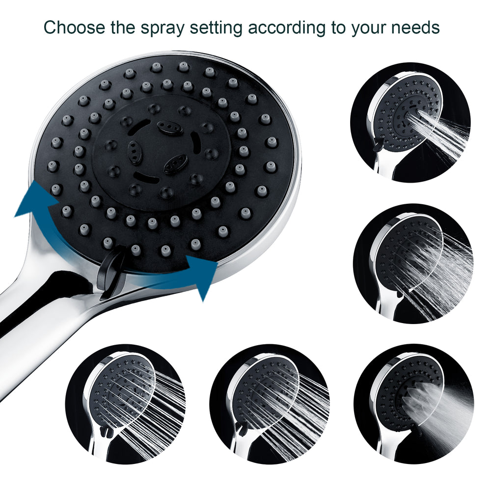 High Pressure 5-Spray Handheld Shower Head Kit, Hose and Wall Bracket - brightshowers