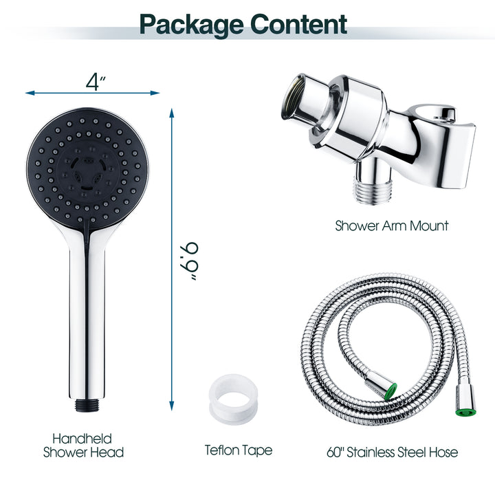 High Pressure 5-Spray Handheld Shower Head Kit, Hose and Wall Bracket - brightshowers
