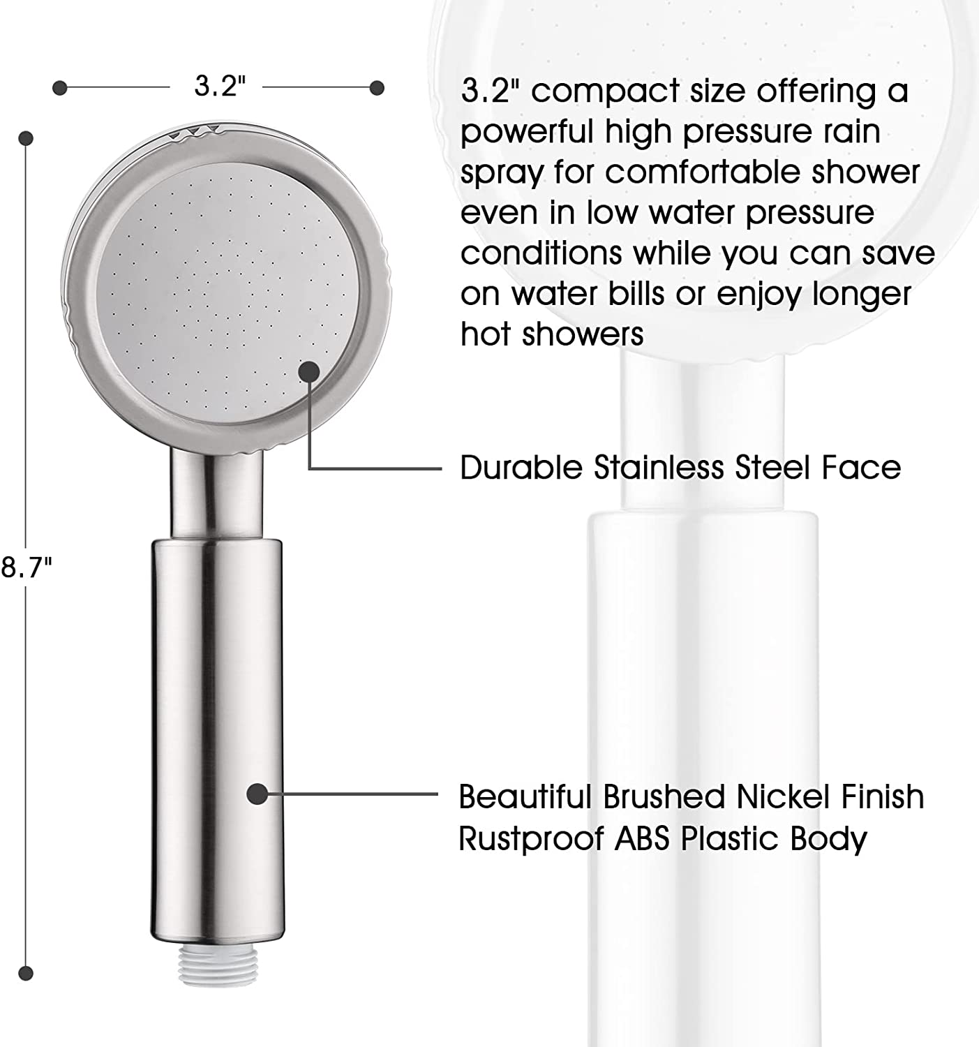 BRIGHT SHOWERS High Pressure Handheld Shower Head Set, Hand Held Showerhead  with 60