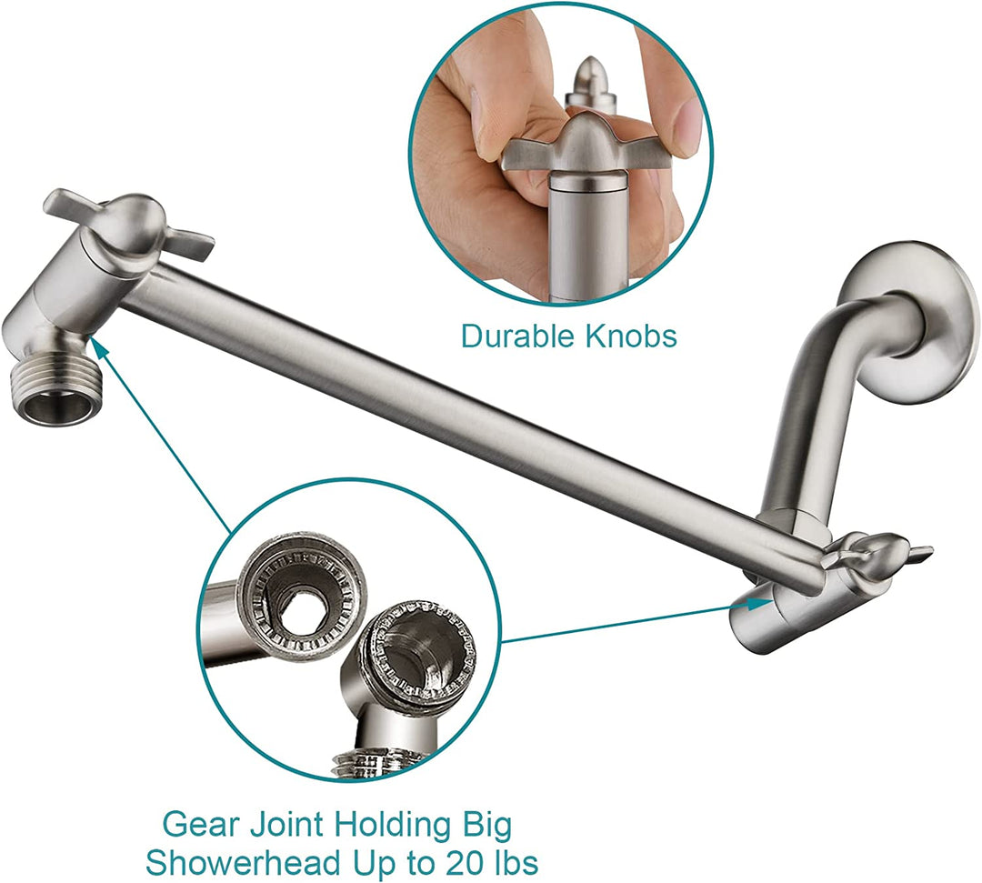 Rain Shower Head with 10 Inch Adjustable Extension Arm, 8 Inch Square Showerhead - brightshowers