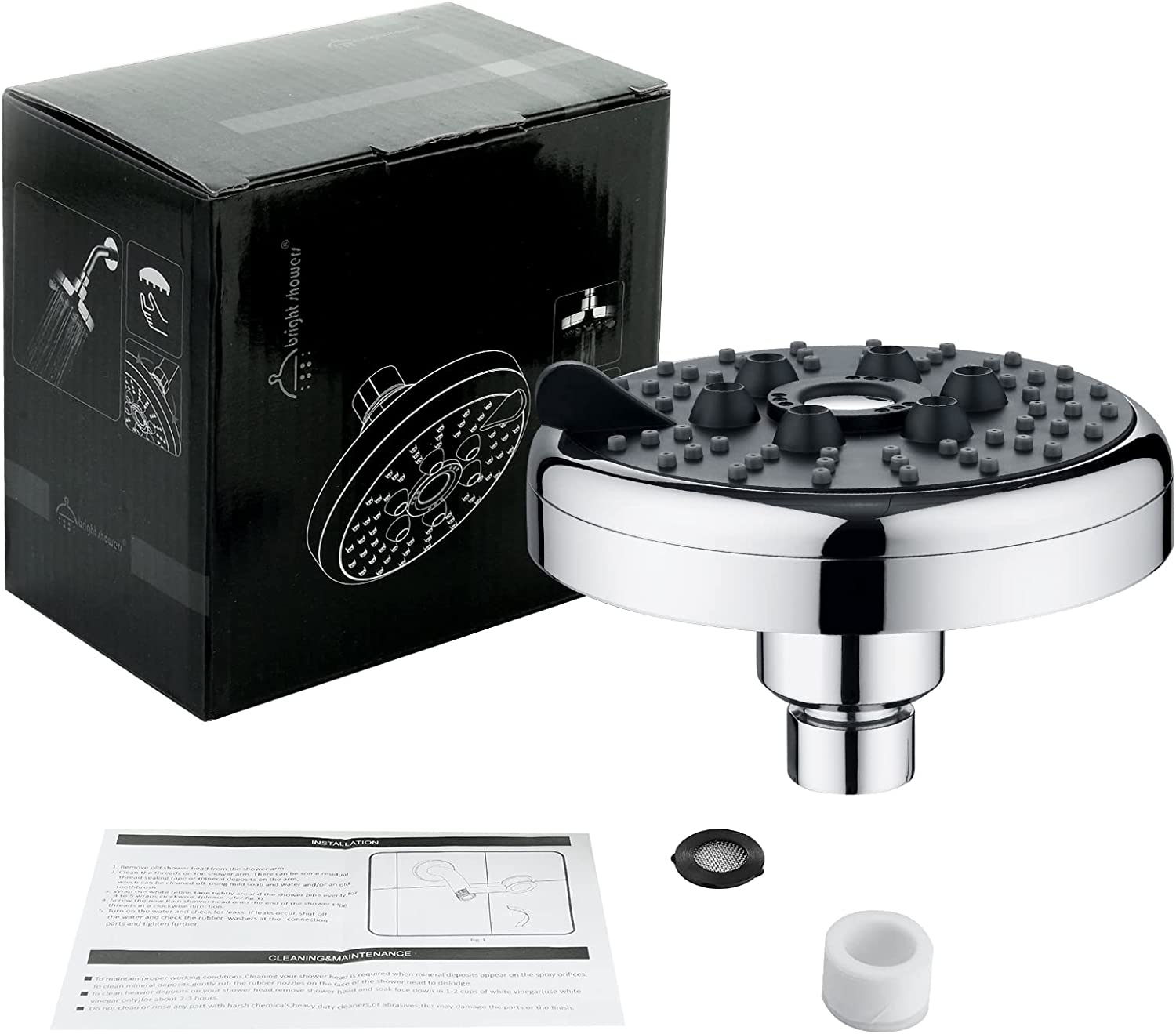 3 Spray Fixed Rainfall Shower Head with Adjustable Metal Swivel Ball Joint - brightshowers