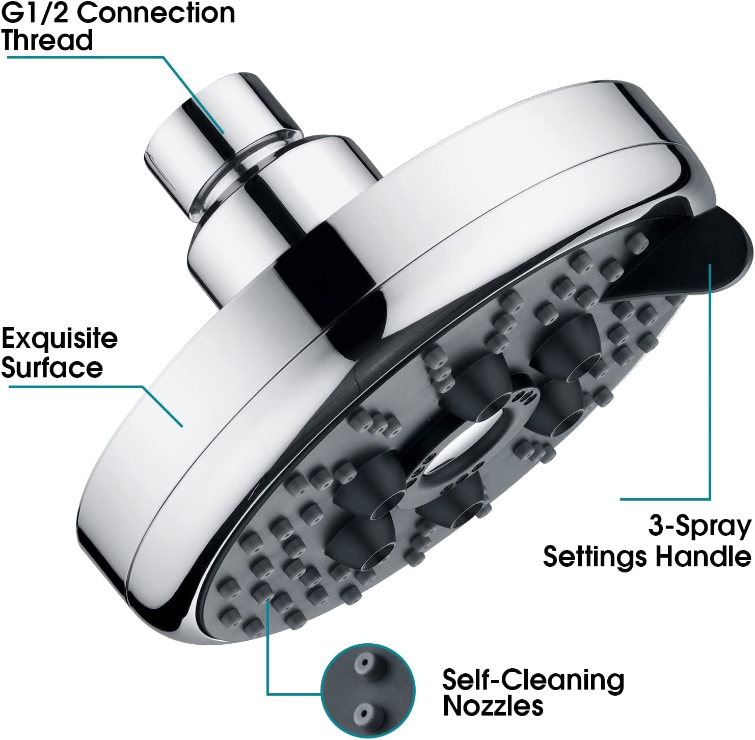 3 Spray Fixed Rainfall Shower Head with Adjustable Metal Swivel Ball Joint - brightshowers