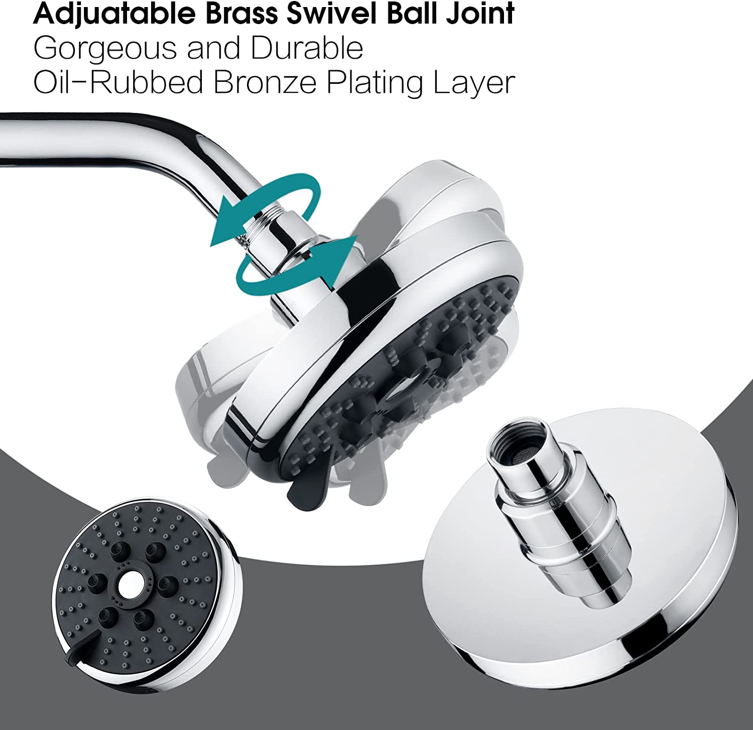 3 Spray Fixed Rainfall Shower Head with Adjustable Metal Swivel Ball Joint - brightshowers