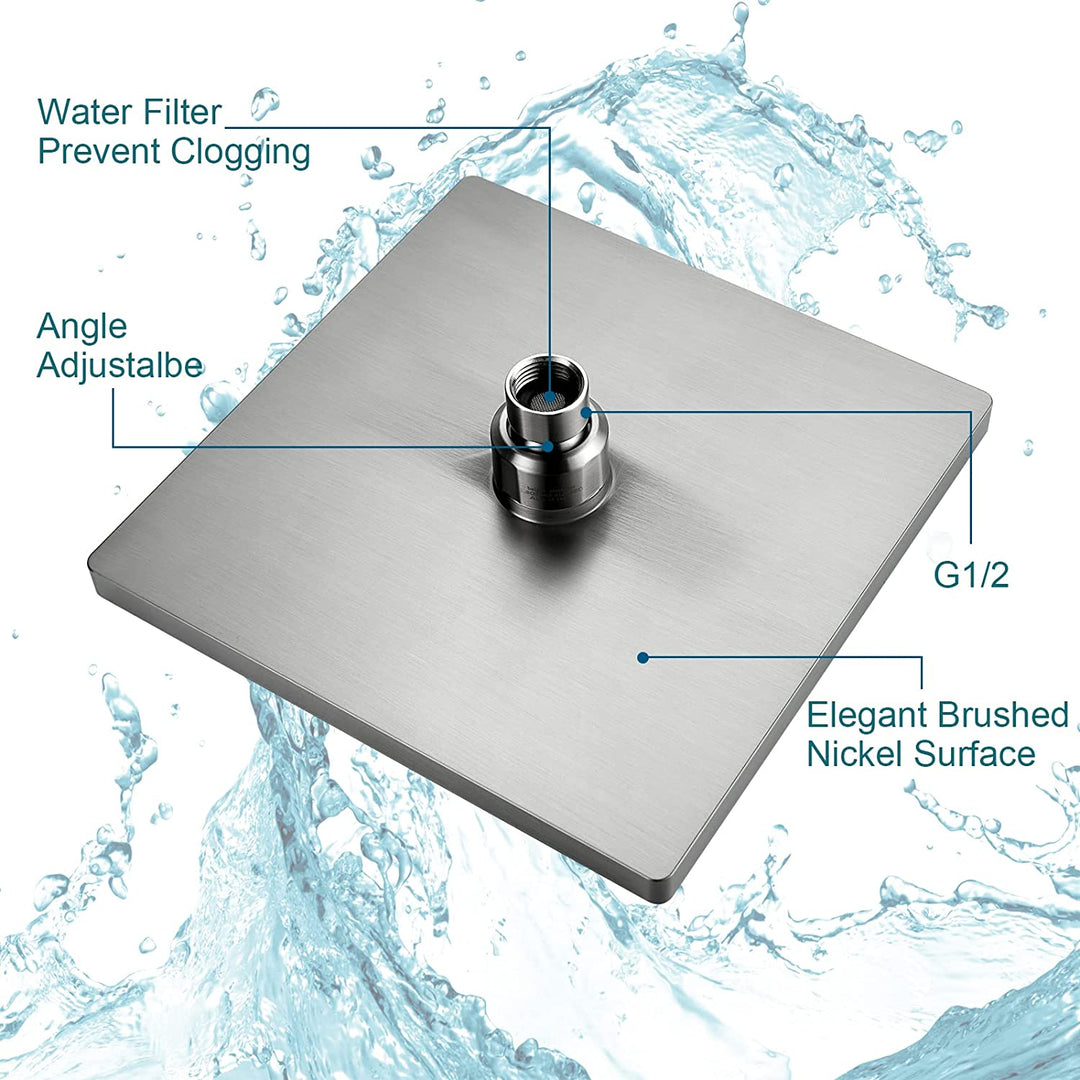 Rain Shower Head with 10 Inch Adjustable Extension Arm, 8 Inch Square Showerhead - brightshowers