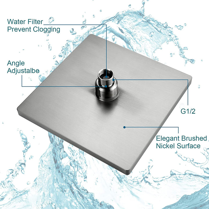 Rain Shower Head with 10 Inch Adjustable Extension Arm, 8 Inch Square Showerhead - brightshowers