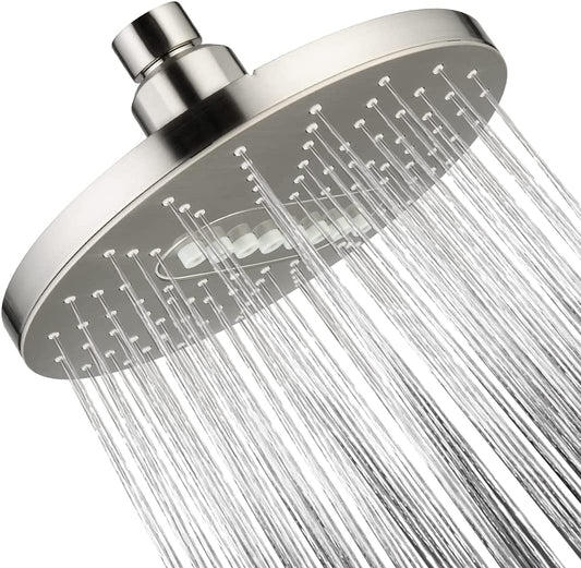 Shower Head Fixed Showerhead, 6.3 Inch Rain Showerhead, 2 Spray Settings with Adjustable Angles, Awesome Shower Experience, Tool Free Installation
