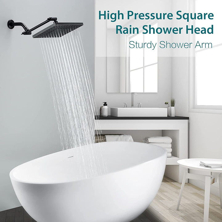 Rain Shower Head with 10 Inch Adjustable Extension Arm, 8 Inch Square Showerhead - brightshowers