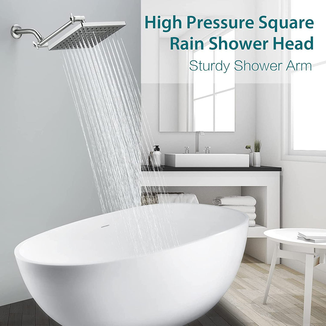 Rain Shower Head with 10 Inch Adjustable Extension Arm, 8 Inch Square Showerhead - brightshowers