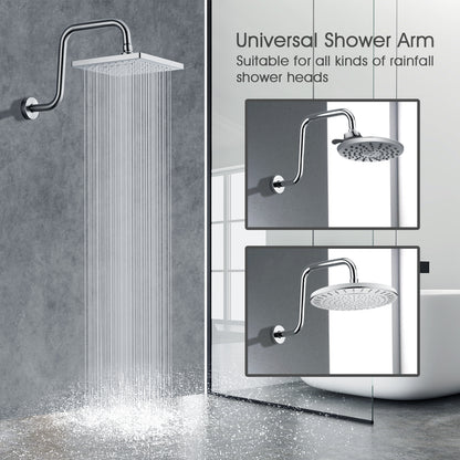 BRIGHT SHOWERS 13 Inch Shower Head Extension Arm with Flange S Shaped High Rise Extender, Long Stainless Steel Rainfall Shower Head Pipe Arm (BAR1301)