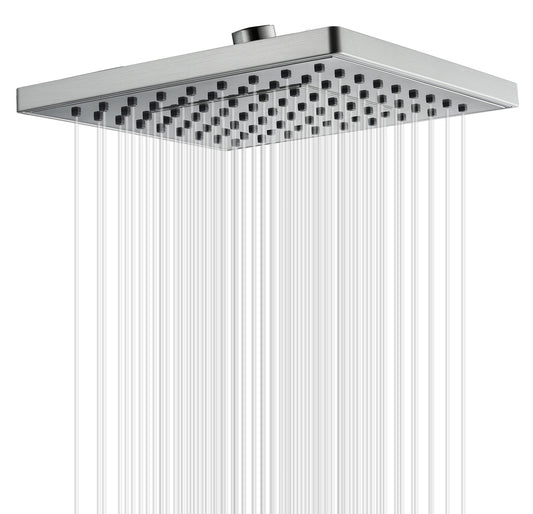 BRIGHT SHOWERS Rain Shower Head, 8 Inch High Pressure Square Showerhead with Large Spray Surface, Luxury Bathroom Overhead Shower Head, Angle Adjustable, Tool-Free Installation