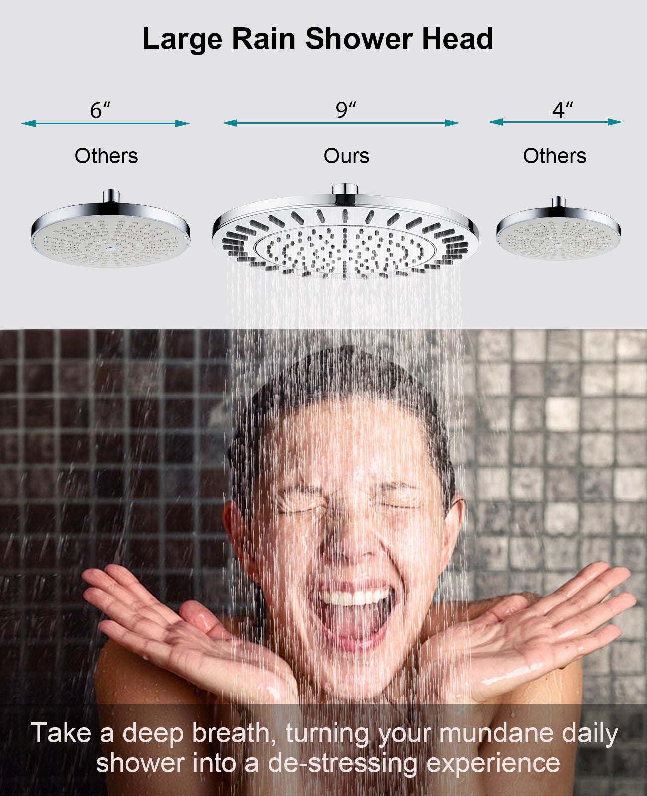 BRIGHT SHOWERS Rain Shower Head, 9 Inch High Pressure Waterfall Shower