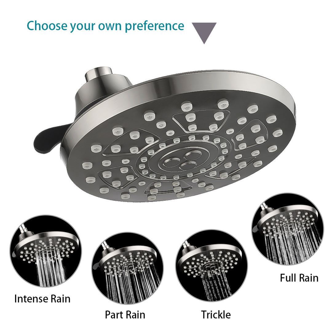 Rain Shower Head with 4 Spray Settings and Adjustable Ball Joint, 8 Inch - brightshowers