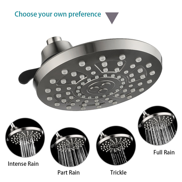 Rain Shower Head with 4 Spray Settings and Adjustable Ball Joint, 8 Inch - brightshowers
