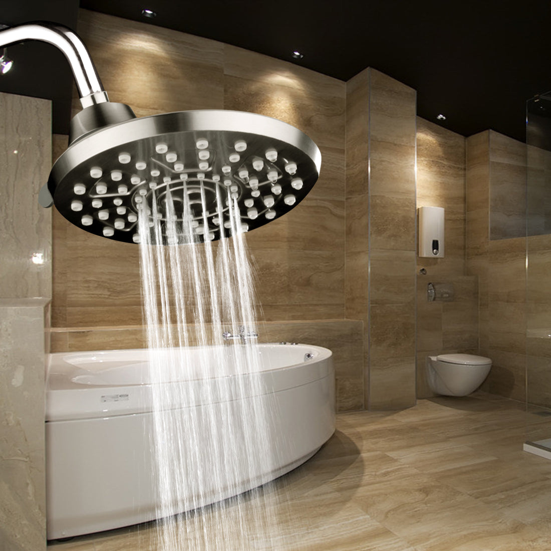 Rain Shower Head with 4 Spray Settings and Adjustable Ball Joint, 8 Inch - brightshowers