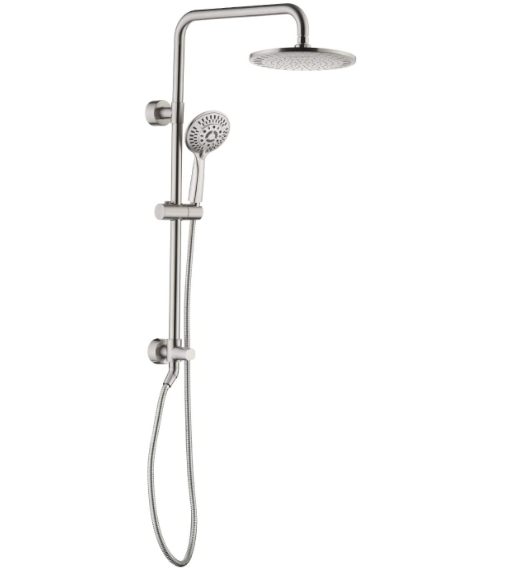 BRIGHT SHOWERS Rain Shower heads system including rain fall shower head and handheld shower head with height adjustable holder , solid brass rail 60 inch long stainless steel shower hose (BSB2510)